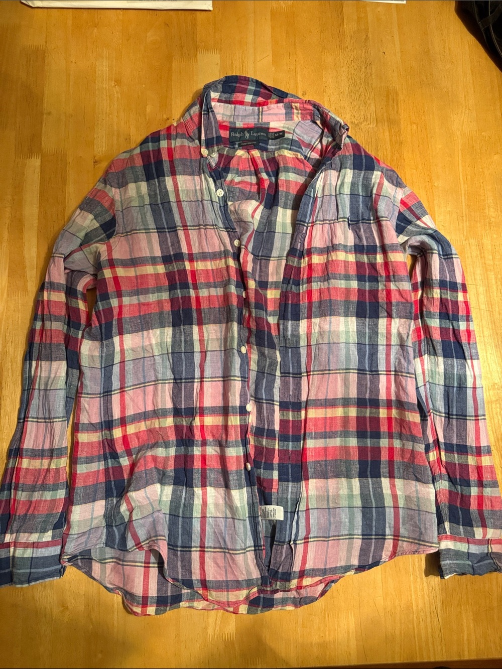 Ralph Lauren Linen Pink & Blue plaid button down